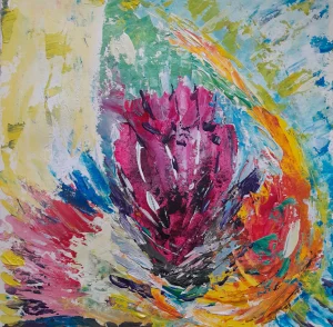 schilderij met bloem, licht abstract